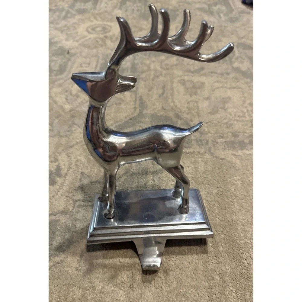 Reindeer Heavy Silver Mantel Hook Stocking Holder‎ Hanger